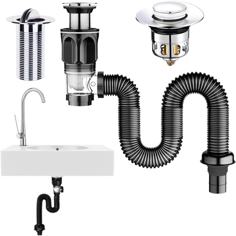 Image of Coocheer - Siphon Waschbecken Ablaufgarnitur: Geruchsdichte Siphon Küchenspüle Kits - Abflussrohr Waschbecken, Siphon für Küchenspüle mit Flexiblem