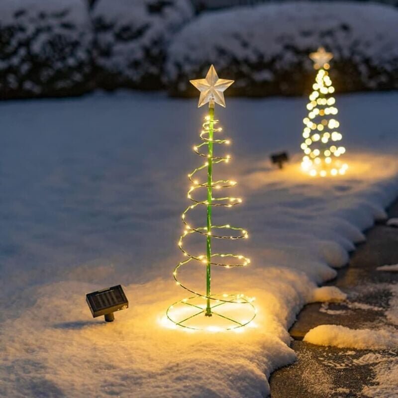 Image of Solar-Weihnachtsbaumdekoration für den Außenbereich, Premium-LED-Weihnachtsbaum aus Metall, kleiner LED-beleuchteter künstlicher Weihnachtsbaum,