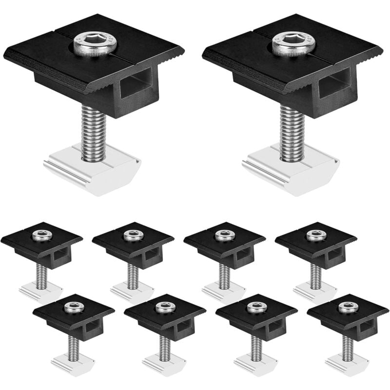 Image of Solarmodul Halterung Mittelklemmen 30mm Schwarz - Solarpanel Halterung, 10 Stück Befestigung Solarmodul, T-förmige Mittelklemme pv