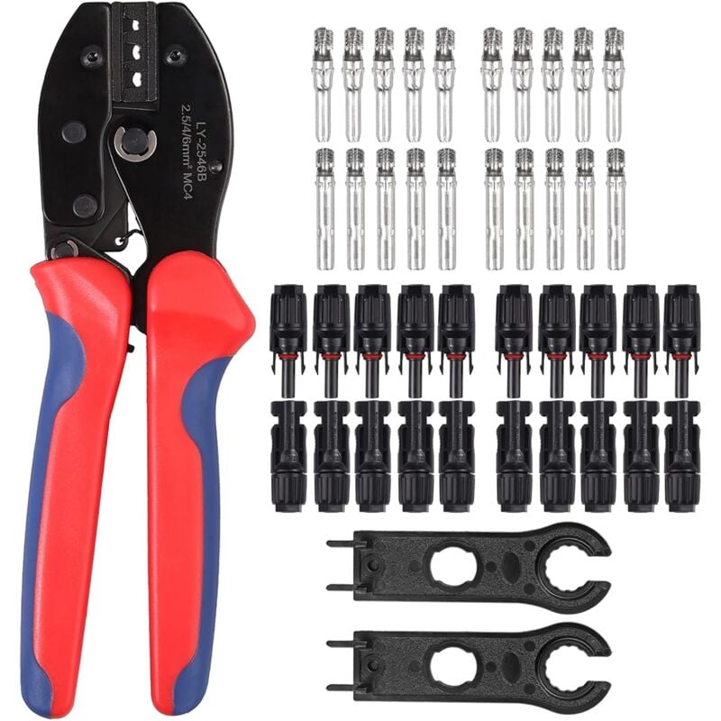 Image of Solarpanel-Crimper-Set für Photovoltaik-Steckverbinder mit 10 Paar Stecker-/Buchsen-Steckverbindern und Einsätzen für PV-Abschnitte von 2,5–4–6 mm2 –