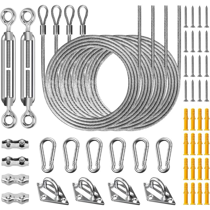 Image of Sonnensegel Befestigung Set Zubehör 52 Stück, 304 Edelstahl Schwerlast Deckenhaken befestigungsset sonnensegel spanner Installation montageset für