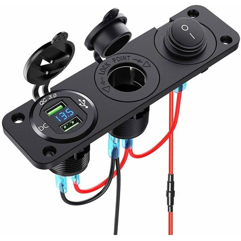 Image of Ulisem - Zigarettenanzünder-Splitter 12 v – 24 v Dual QC3.0 mit LED-Anzeige, Voltmeter, USB-Buchse, wasserdichter Schalter – für Auto, Boot,