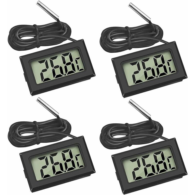 Image of Mini-Digital-LCD-Temperaturthermometer mit Temperatursonde, Sensortester für Kühl- und Gefrierschränke, Aquarien (4 x Schwarz) - Ulisem