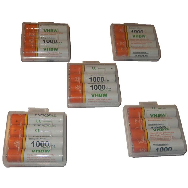 Image of 20 x aaa, Micro, R3, HR03 Akku 1000mAh kompatibel mit Panasonic KX-TG8061GB, KX-TG8062GW, KX-TG8521, KX-TG8522 - Vhbw