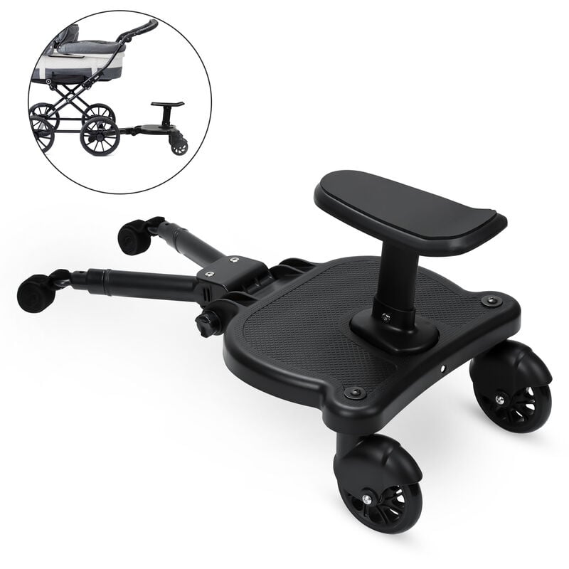 Image of VINGO Buggy board Upgrade Universal Stehbrett Kiddy Trittbrett Kinderwagen Zubehör mit Sitz Schwarz