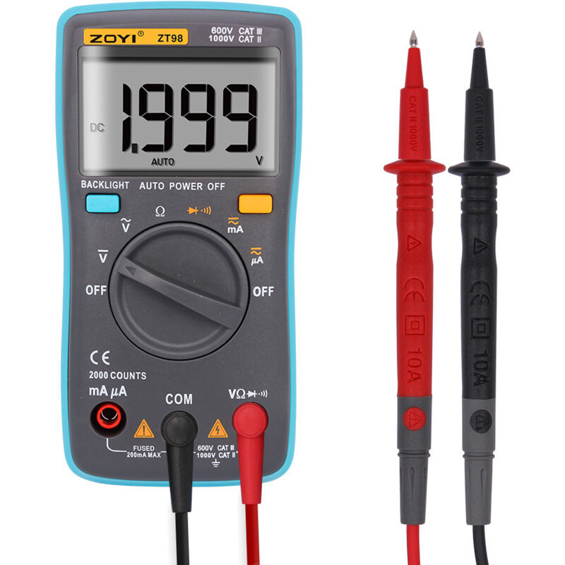 Image of Dolaso - ZT-98 Digitalmultimeter mit Hintergrundbeleuchtung und automatischer Bereichswahl, AC-DC-Spannung, Strom, Widerstand, Dioden-Durchgangstest,