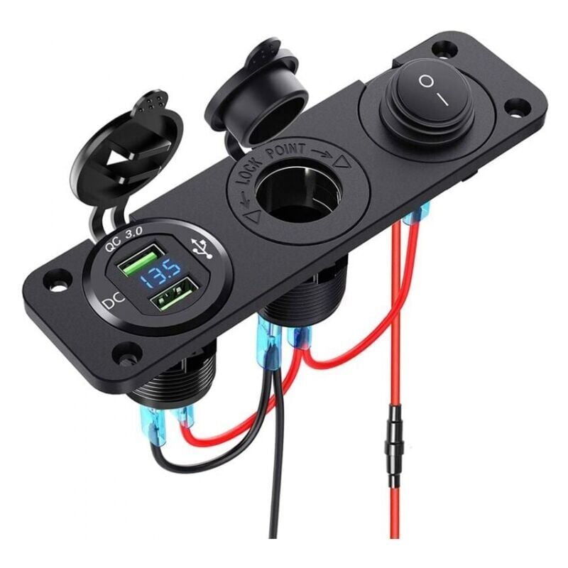 Image of Dolaso - Zigarettenanzünder-Splitter, 12 v – 24 v, Dual QC3.0 mit LED-Anzeige, Voltmeter + USB-Buchse + wasserdichter Schalter für Auto, Boot,