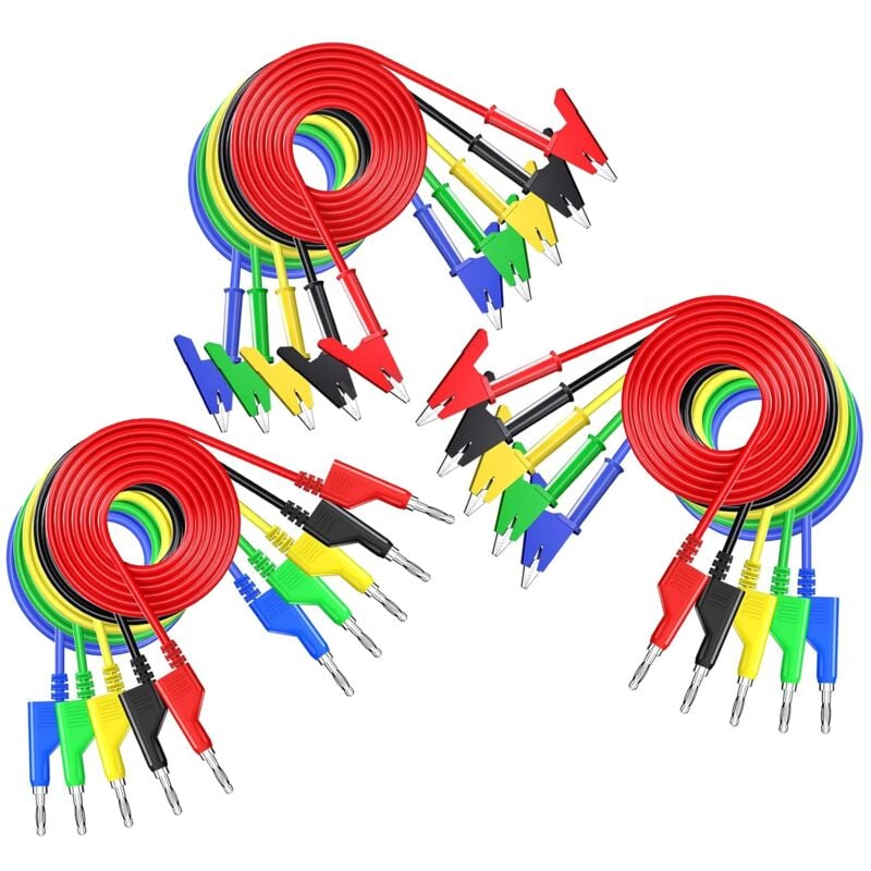 Image of 15-teiliges Krokodilklemmen-Messleitungsset mit zwei Enden, stapelbarer Bananenstecker auf Krokodilklemme, stapelbarer Bananenstecker auf