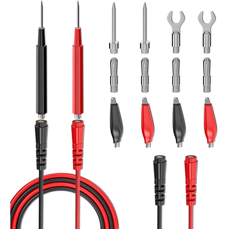 Image of 16-teiliges Multimeter-Messleitungsset, Ersatz-Messleitungsset mit Krokodilklemmen, Bananensteckern, Prüfspitzen, Bananensteckern für