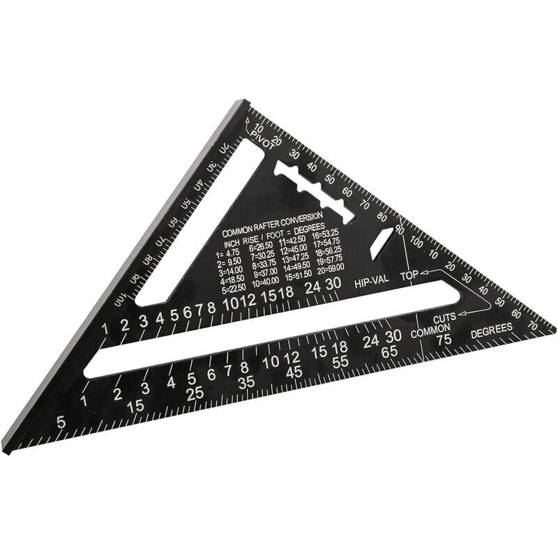 Image of 180 mm (7 Zoll) Aluminium-Dreieck-Quadrat-Lineal, Multifunktions-Winkelmesser, Zimmermannswinkel, 45–90 Grad, Zimmermanns-Messwerkzeug (metrisch)