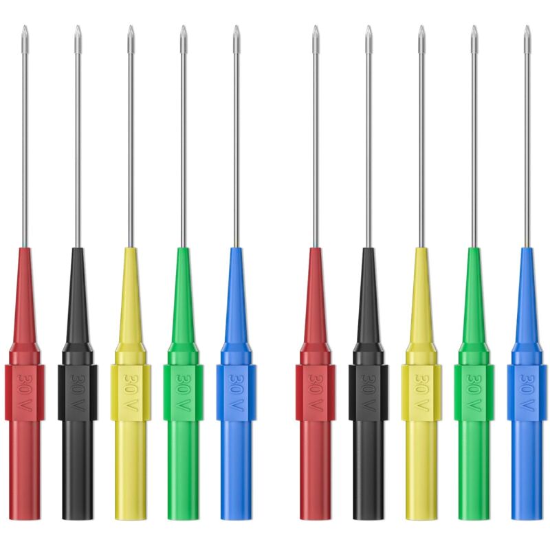 Image of Dolaso - 10 Stück 0,7 mm lange Testsondenstifte, zerstörungsfreie Isolierung, Draht-Piercing-Nadeln, Edelstahl-Rücksondenstifte, Multimeter-Sonden