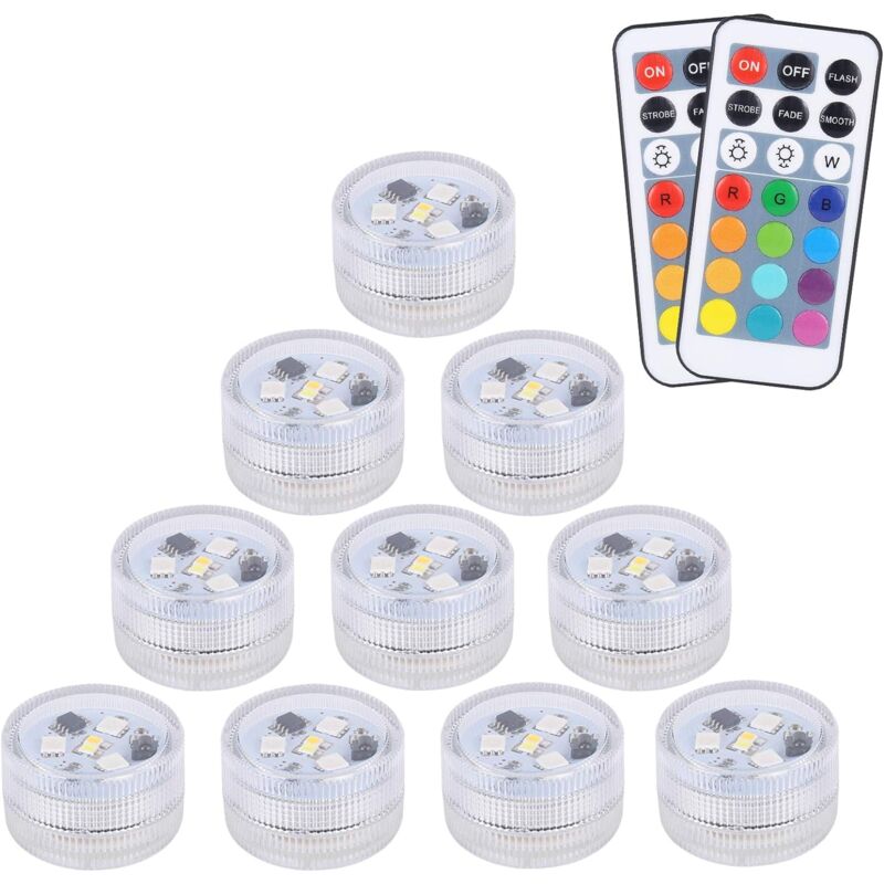 Image of 10 Stück Mini-LED-Tauchleuchten, aled light Unterwasserlichter Wasserdichte RGB-Mehrfarbige LED-Kerzenlichter mit 2 Fernbedienungen für