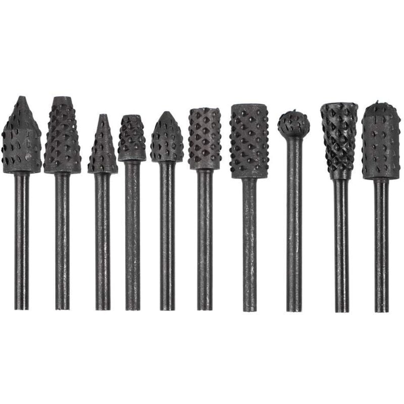 Image of 10 stücke 1/8'' Schaft Dreh Grat Raspel Set Stahl Holz Carving Datei Raspel Bohrer Bits Fit Für Dreh Werkzeuge für diy Holzbearbeitung