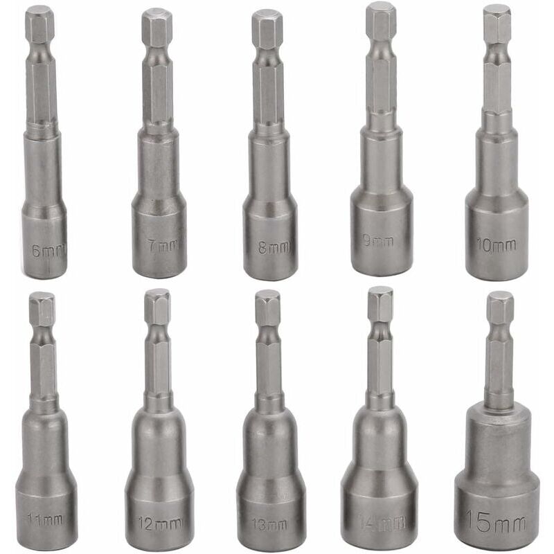 Image of 10-teiliges Schlagschrauber-Steckschlüssel-Bit-Set, 6–15 mm, magnetischer Innensechskant-Steckschlüsselsatz, magnetischer Bit-Satz,