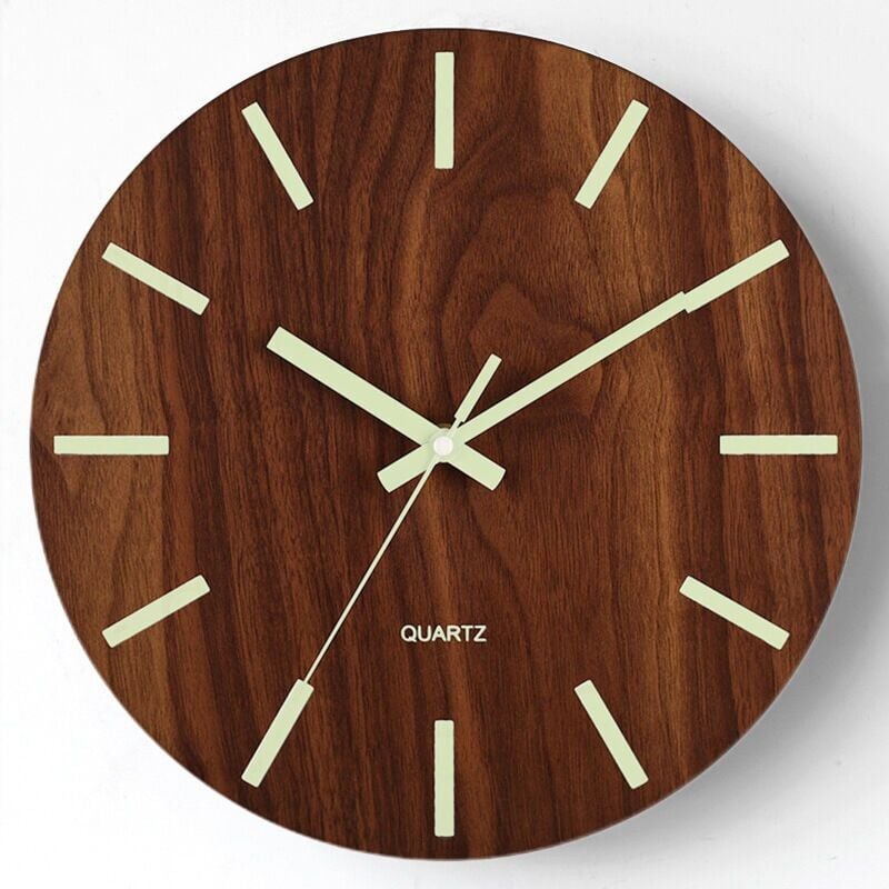 Image of 12 Zoll Beleuchtete Wanduhr Silent Tickless Design Holz Nachtlicht Runde Wanduhr für Wohnzimmer und Schlafzimmer im Dunkeln leuchten – Maßstab Ulisem