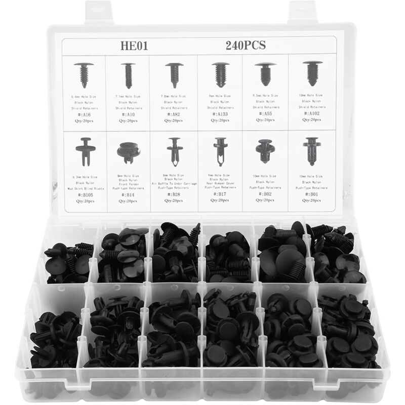 Image of 240pcs 12 Größen Universal Assorted Plastic Car Body Push Pin Niet Stoßstangenbefestigungen Clip Trim Kit - Ej.life