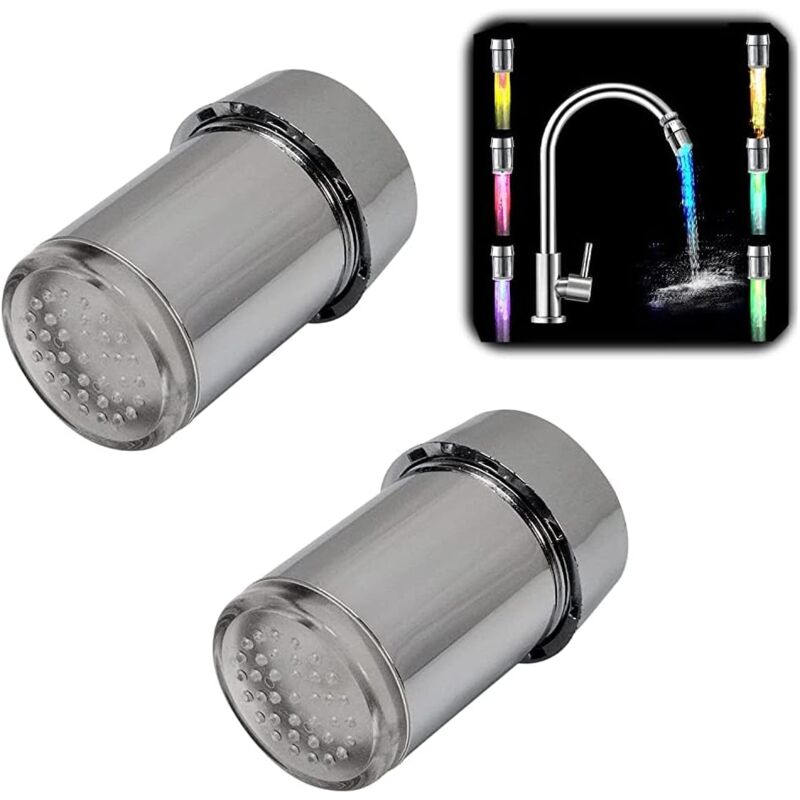 Image of 2 Stück 12 V bunter LED-Wasserhahn, 7 Farben wechselnder Wassertemperatursensor-Wasserhahn, für Restaurants, Badezimmer, Küchenzubehör (Silber)