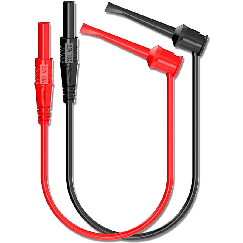 Image of Dolaso - 2 Stück Bananen-Messleitungen für Prüfhaken, 4 mm weiblicher Bananenstecker für Prüfhaken, Multimeter-Verlängerungsleitungen, 30 cm, 25 v,