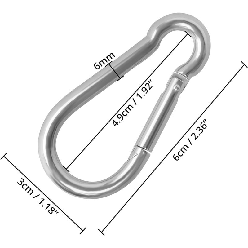 Image of 20 Stück 6 cm - Karabiner Federhaken (M6) aus rostfreiem Stahl - Kettenhaken für Reisen, Camping, Hängematte, Wandern, Angeln,