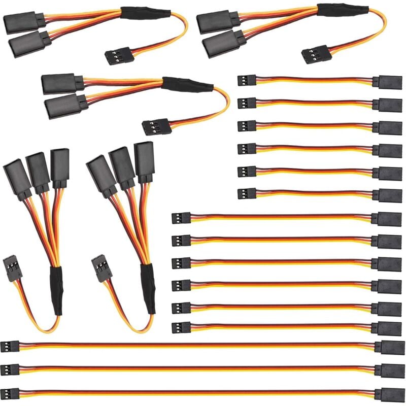 Image of 20 Stück RC-Servo-Verlängerungskabel, JR-Servokabel, Servokabel, 3-poliges Kabel, JR-Steckerverlängerung, 5 Größen (10 cm, 15 cm, 30 cm, 1 auf 2