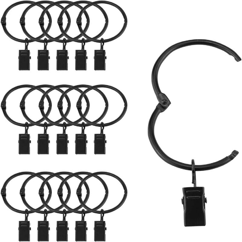 Image of Dolaso - 20 Stück zu öffnende Vorhang-Klemmringe aus Metall, einfaches Öffnen und Schließen, Innendurchmesser 38 mm, für schwere Vorhänge und leichte