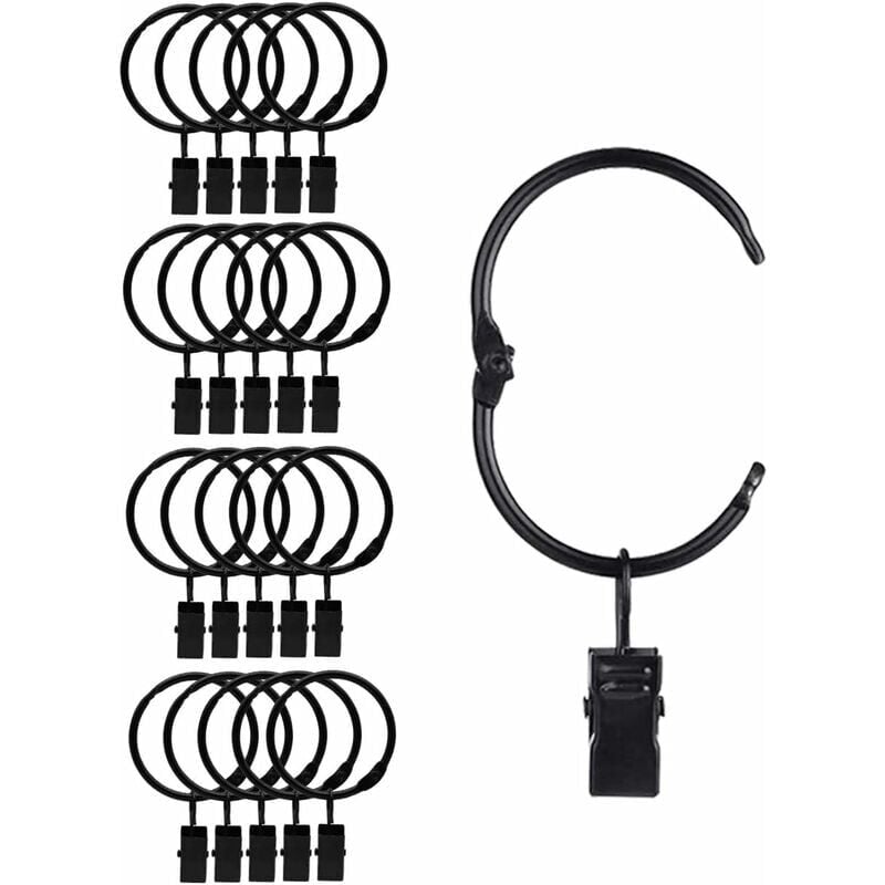 Image of 20 Stück zu öffnende Vorhang-Klemmringe aus Metall, einfaches Öffnen und Schließen, Innendurchmesser 38 mm, für schwere Vorhänge und leichte Vorhänge