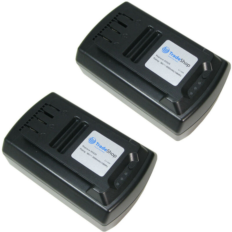 Image of Trade Shop - 2x Trade-Shop Premium Li-Ion Akku 36V/3000mAh 108Wh ersetzt Güde 95526 95543 für Akku-Rasenmäher 370/36 95540 / 95650, 430/36 95545 /