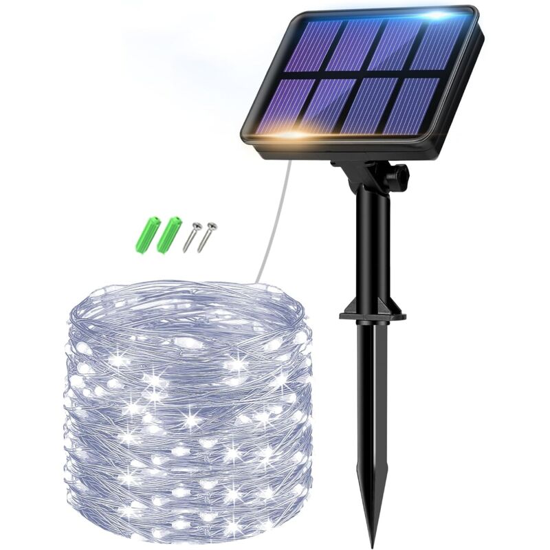 Image of 2er-Pack Solar-Lichterketten für den Außenbereich, Gesamtlänge 12 m, 100 LEDs, wasserdicht, hell, 8 Modi, weihnachtliche dekorative Lichter für den