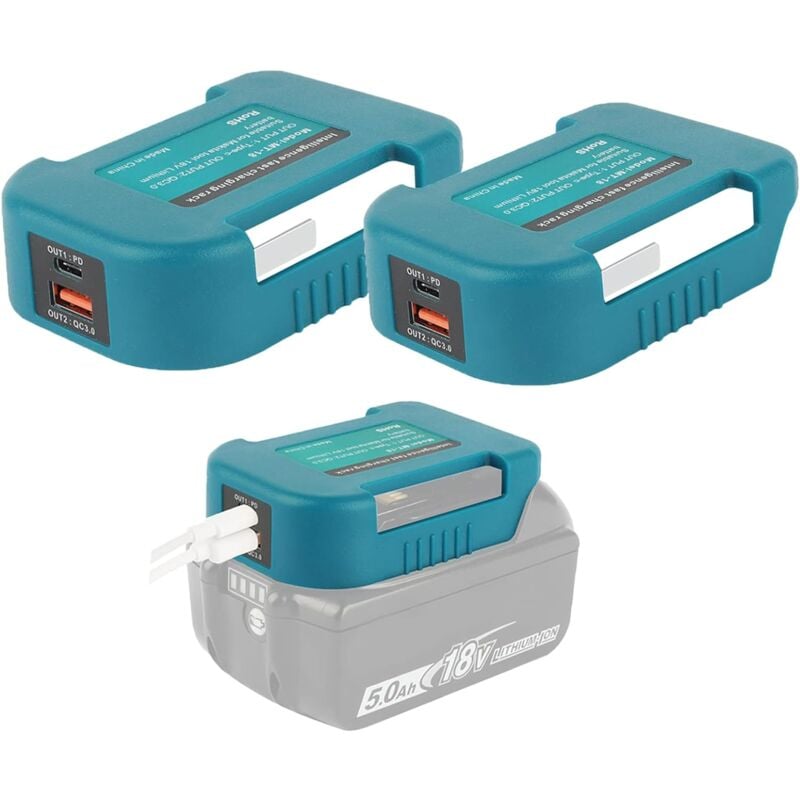 Image of 2er-Pack USB-Ladeadapter, kompatibel mit Makita 18-V-Akku, 2 USB-Halterungen mit Typ-C-Schnellladung