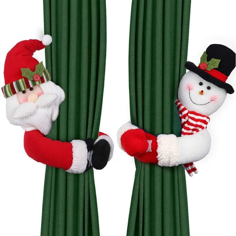 Image of Ulisem - 2er-Set Weihnachts-Vorhang-Raffhalter, Weihnachtsmann, Schneemann, Vorhang-Raffhalter, Vorhang-Raffhalter, Raffhalter, Schnalle,