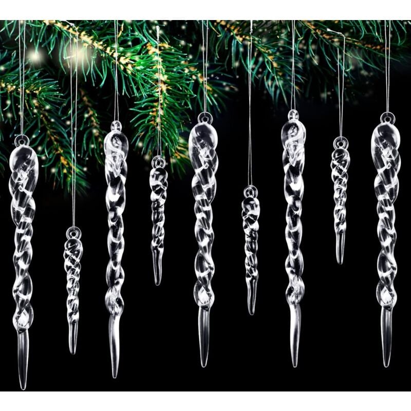 Image of 36 Stück Weihnachts-Eiszapfen-Acryl-Hängeornament, Stalaktiten-Weihnachtsbaumanhänger mit Kristalllinie für Weihnachtsbaum, Hochzeit, Urlaub,