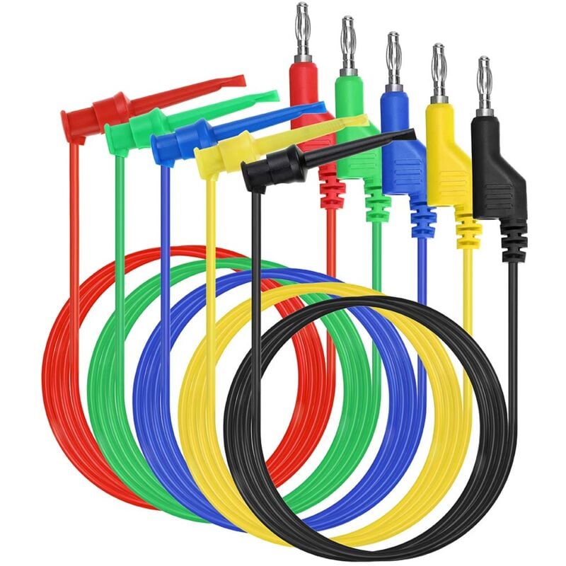 Image of Dolaso - 39 Zoll Multimeter-Messleitungssatz - 5-teiliger stapelbarer Bananenstecker zum Prüfen von Hakendrahtkabelsatz mit schützenden, flexiblen