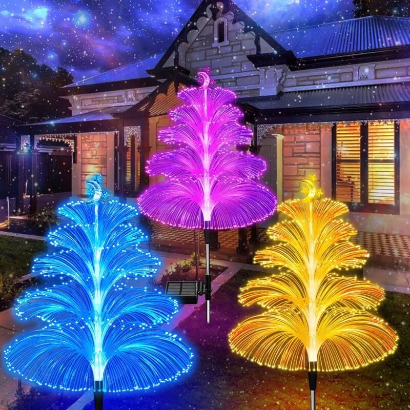 Image of 3er-Pack Solar-Weihnachtsbaum-Lichter für den Außenbereich, wasserdicht, 5-lagige Glasfaser, 7 wechselnde Farben für den Hof, Wege, Weihnachten,