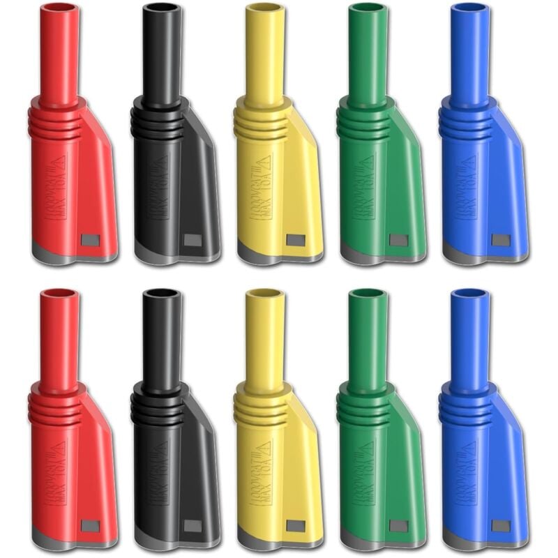 Image of 4 mm stapelbare, ummantelte Bananenstecker, sicher, vollständig isoliert, lötfreie Schraubbefestigung, DIY-Steckverbinder, 5 Farben