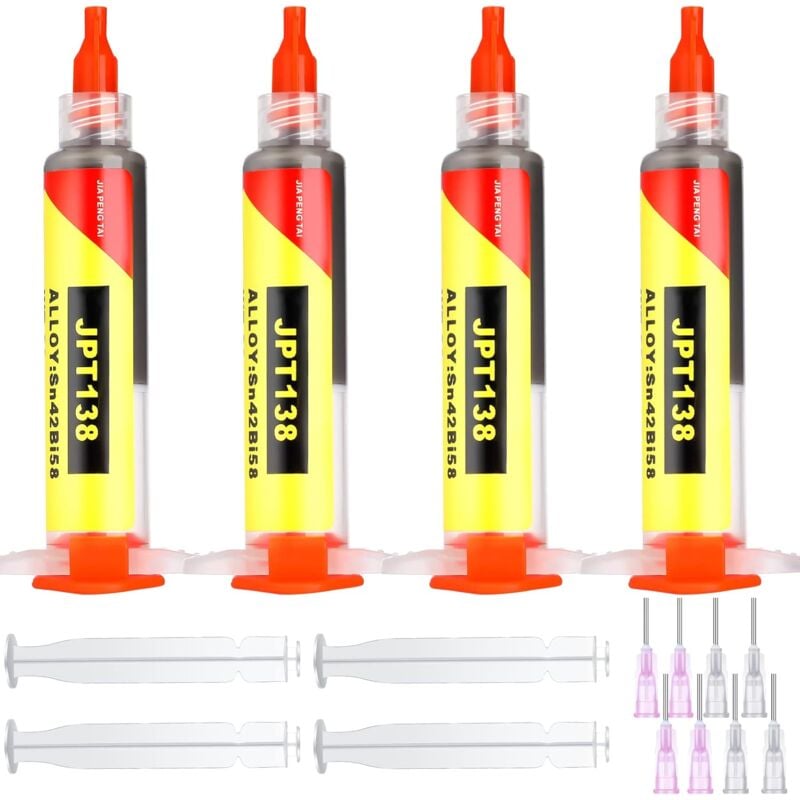 Image of 4er-Pack Sn42 Bi58 elektronische Lötpastenspritze, Schmelzpunkt 138, niedrige Temperatur, No-Clean-Lötpaste, geeignet für das Löten elektronischer