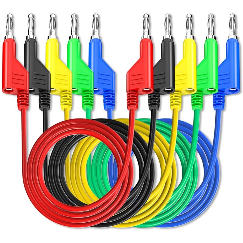 Image of 5 Stück stapelbare Bananen-auf-Bananen-Stecker-Messleitungen, weiches elektrisches Testkabel, 1 m, für Multimeter, 1000 v, 15 a