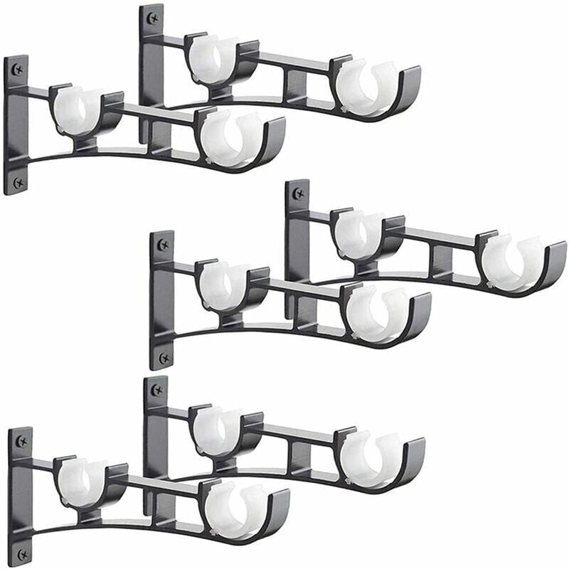 Image of Dolaso - 6 Stück robuste Metall-Gardinenstange, Gardinenstangenhalterung, doppelte Gardinenstangenhalterung, Aluminium-Gardinenstangenhalterung,