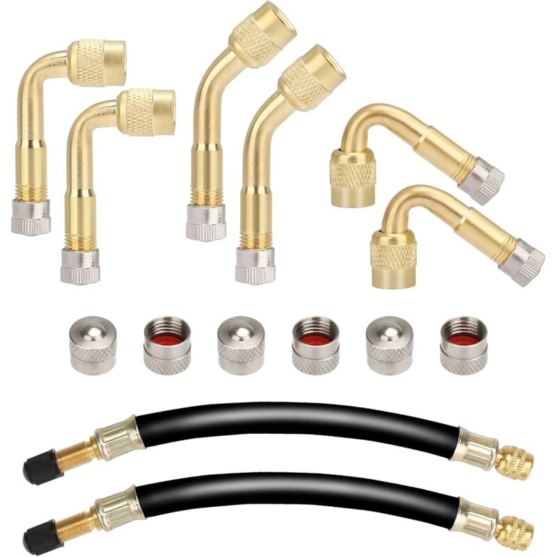 Image of 6 Stück Reifen Ventil Verlängerung Set, Autoventil Kupfer Ventiladapter 45 90 135 Grad Winkelventil mit 2 Stück 180mm Flexible Gummi Reifen