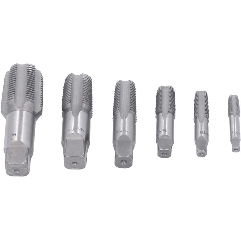 Image of 6-teiliger Rohrgewindebohrer npt 1 Zoll 3/4 Zoll 1/2 Zoll 3/8 Zoll 1/4 Zoll 1/8 Zoll Kohlenstoffstahl-Gewindeschneidwerkzeug-Set für pvc