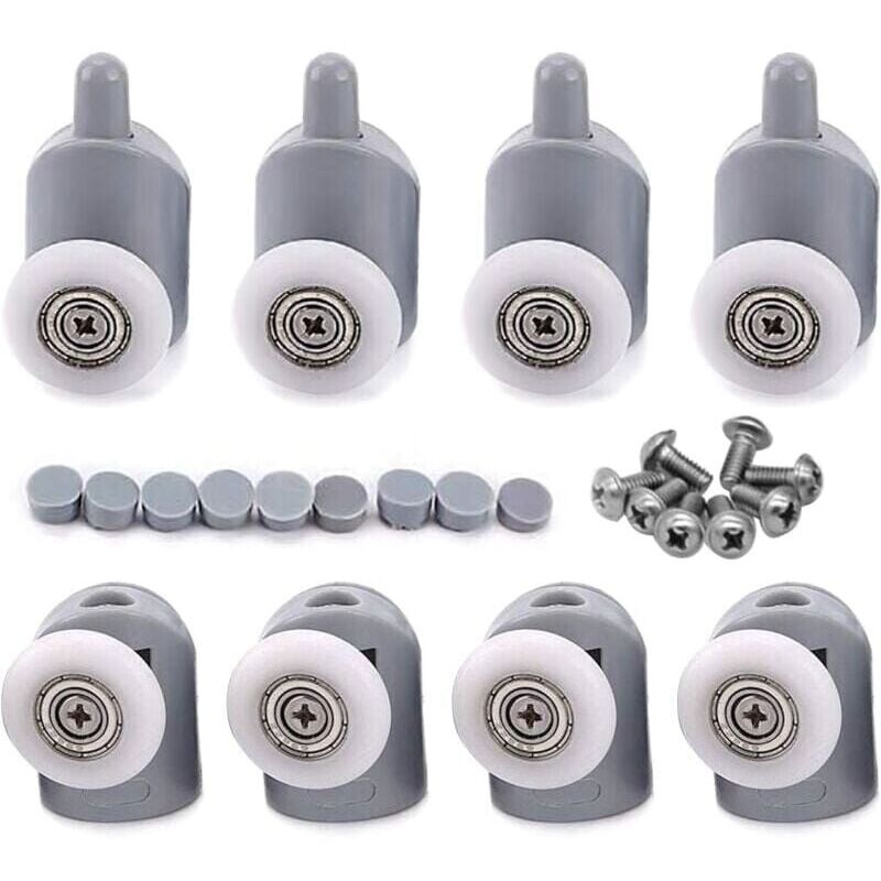 Image of 8 Stück Duschtürrollen, 23 mm Schiebetürrolle für Badezimmer-Duschtür, 4 obere Rollen und 4 untere Rollen