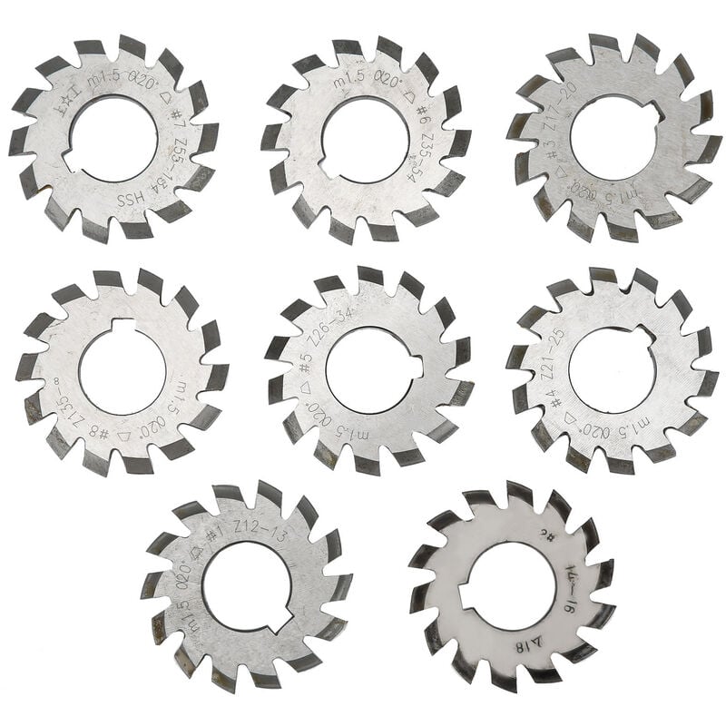 Image of Eosnow - 8-teiliger Zahnradschneider, Schnellarbeitsstahl-Schneidwerkzeug, Industriebedarf, M1,5, 20°, 5 mm, 6 mm