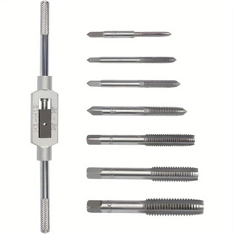 Image of 8-teiliges Windeisen-Set, Gewindebohrer-Set, Handgewindebohrer-Set, Gewindebohrer-Set, mit verstellbarem Reibahlenschlüssel-Hardware-Werkzeug