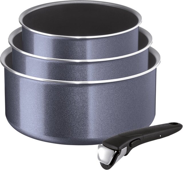 Image of Tefal Topf-Set »Ingenio Elegance«, Aluminium, (Set, 4-tlg), L23193, Ø 16/18/20 cm und abnehmbarer Griff, Aluminium, Antihaft-Beschichtung, Thermo-Signal-Technologie, für alle Herdarten außer Induktion, Grau