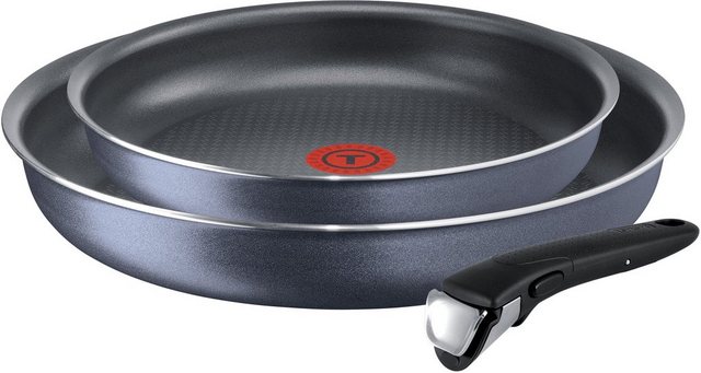 Image of Tefal Pfannen-Set »Ingenio Elegance«, Aluminium (Set, 3-tlg), L23190, Ø 22/26 cm + abnehmbarer Griff, Antihaft-Beschichtung, Aluminium, Thermo-Signal-Technologie, geeignet für Gas-, Elektro- und Keramikherde, Grau/Blau