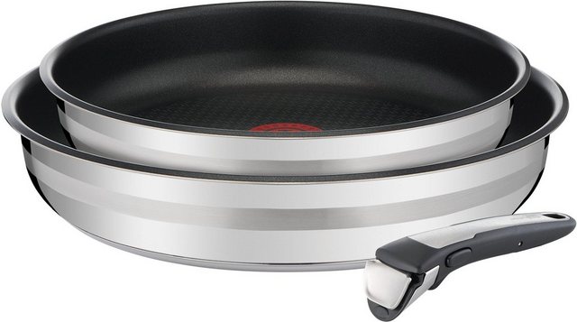 Image of Tefal Pfannen-Set »Jamie Oliver Ingenio«, Edelstahl (Set, 3-tlg), L95694, Ø 24/28 cm + abnehmbarer Griff, Antihaft-Beschichtung, Thermo-Signal-Technologie, induktionsgeeignet, für alle Herdarten, Edelstahl/Schwarz