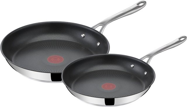 Image of Tefal Pfannen-Set »Jamie Oliver Cook's Direct«, Edelstahl (2-tlg), E304S2, Ø 24/28 cm, Antihaft-Beschichtung, Thermo-Signal-Technologie, induktionsgeeignet, für alle Herdarten, Edelstahl/Schwarz