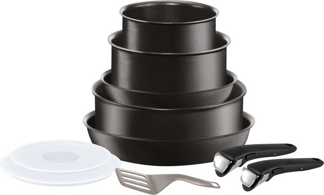 Image of Tefal Topf-Set »Ingenio Performance«, Aluminium, (Set, 10-tlg), L65497, Aluminium, Antihaft-Beschichtung, 2x abnehmbare Griffe, Thermo-Signal-Technologie, für alle Herdarten, induktionsgeeignet, Schwarz