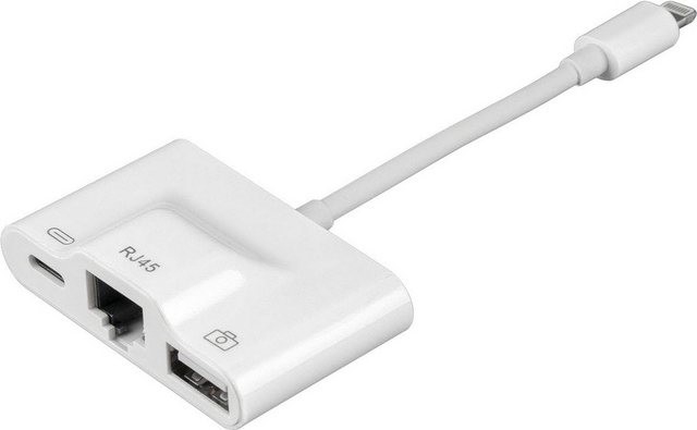 Image of 4smarts »3in1 Hub Lightning auf Ethernet, USB Typ-A« Adapter zu RJ-45 (Ethernet), Lightning, USB Typ A, 70 cm