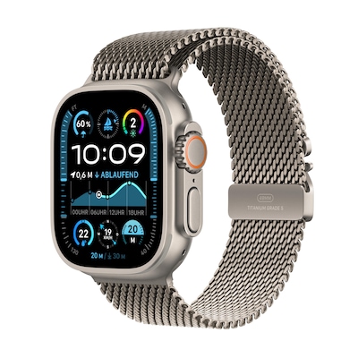 Image of Apple Watch Ultra 2 LTE 49mm Titanium Natur Gehäuse mit Natur Titan Milanese Armband - M