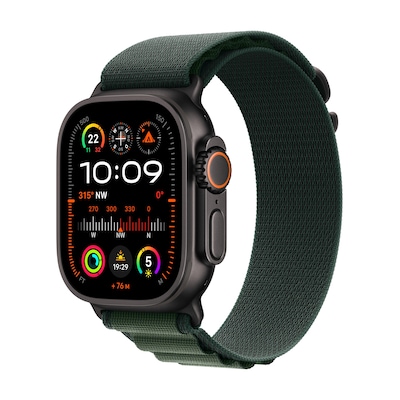 Image of Apple Watch Ultra 2 LTE 49mm schwarzes Titan Gehäuse mit dunkelgrünem Alpin Armband - M